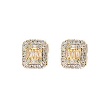 0.54 Ct Natural Round & Baguette Cut Diamond Stud Earrings 10k Yellow Gold picture