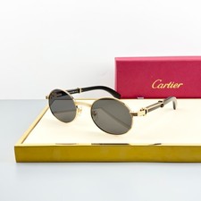 Cartier CT0464S Gold Metal Black Temple Gray Lens Sunglasses New w/ Case picture