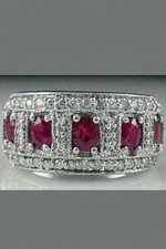 3Ct Art Deco Oval Cut Natural Ruby & Diamond Anniversary Ring in 14k White Gold picture