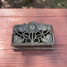 Antique Art Nouveau Solid Brass Stamp Box Heavy picture