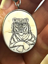 Vintage Hand Carved Scrimshaw Silver unique pendant  picture