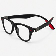 KRANQ'D Blue Light Blocking Glasses Matte Black, Red Tips, Clear picture