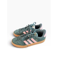 adidas Women's Gazelle Suede Sneaker - Teal with Pink stripes, W8.5 l picture