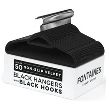 Fontaines Luxury Velvet Felt Non Slip Clothes Hangers 50 Pack - Adult Black picture