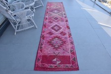 Vintage Runner Rug 2,4x11 ft, Red Gray Oriental Rug Wool picture