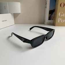 Prada PRB06S Sunglasses 54‑20‑130 Black Acetate Frame Triangle Logo Dark Grey picture