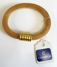 Vintage Charmelle gold-tone tubular mesh bracelet ribbed accent NWT picture