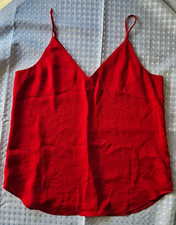 Express Petite PS Red Solid V-Neck Spaghetti Strap Chiffon Polyester Cami picture