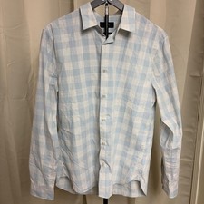 Vince Mens Classic Fit Gingham Button Down Shirt Light Blue White Plaid Size M picture