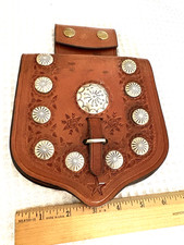 Vintage Hand Tooled Leather Western Belt Pouch Native American Silver Conchos picture