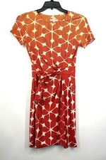 Chelsea 28 Womens Orange Belted Geometric Midi Dress Casual Petite 6 NWT $148 picture