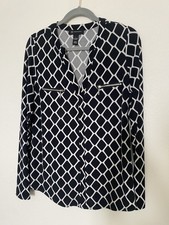 INC Int’l Concepts V-Neck Geometric Accent Gold Zip Pockets, Statement Blouse picture