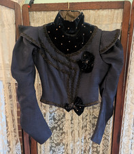 Antique Victorian Blue Bodice with Velvet and embroidered details XS picture