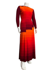 VTG 60s/70s Goldworm Colorblock Italian Wool Knit Maxi Dress Red/Orange/Burgundy picture
