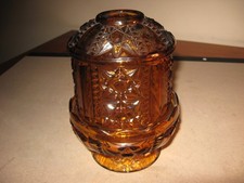 Vintage Indiana Amber Glass Fairy Lamp Stars & Bars Pattern 6 1/2