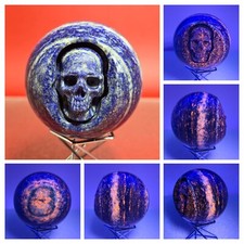 400G Rare UV Blue Lapis Lazuli Crystal Sphere Hand Carved Skull Reiki Healing picture