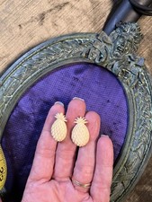 Vintage Carved Pineapples Hinged Screw Back Earrings picture