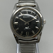 Vintage 1960s Bulova Sea King Mens Watch 31mm Black Dial Automatic Stretch Band picture