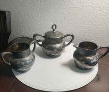 RARE ANTIQUE JAMES W. TUFTS QUADRUPLE PLATED 3 PIECE SILVER SUGAR SET picture