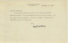 CARL SANDBURG - TYPED LETTER SIGNED September 23, 1954 picture