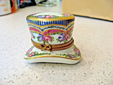 Vtg Limoges France Peint Main Top Hat Trinket Box with Perfume Bottle picture