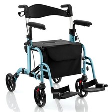 Goplus Folding Rollator Walker w/ 8” Wheels &Seat Supports up to 300 lbs Navy picture