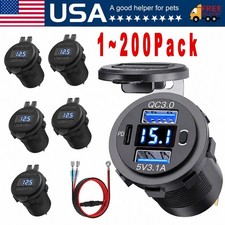 12V-24V PD+QC3.0 Dual USB Car Fast Charger Power Socket Outlet LED Voltmeter Lot picture