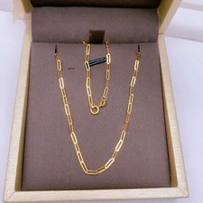 Pure 18K Yellow Gold Chain Thin Square Cable O Link Necklace 17.7inch/0.88g picture