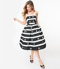 Unique Vintage X Barbie Suburban Shopper Sundress Black White XL picture