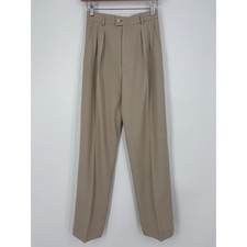 VTG Yves Saint Laurent Rive Gauche Wool Pleated Trousers Women 34 Beige Pants picture