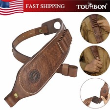 TOURBON 2 Points Genuine Leather Gun Sling Rifle Ammo Carry Strap Rest Hole US picture