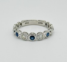 Effy 1/2cttw Natural Sapphire Diamond Bezel-Set Anniversary Band Ring 14k Gold picture