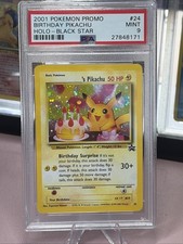 PSA 9 BIRTHDAY PIKACHU BLACK STAR PROMO #24 HOLO :POP 2000 W/ HUGE CAKE SWIRL picture