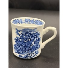 Vintage J & C Meakin Mug Teacup Blue n White Scenic Cottage England 1850 - 1920 picture