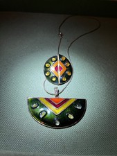 *EXTREMELY*RARE Vintage Mexico Signed Miguel Pineda Copper Enameled Disc Pendant picture
