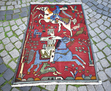 Vintage Caucasian Rug 38'' x 53'' Hand-knotted Pictorial Rug Home Decor Wool Rug picture