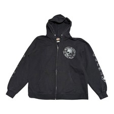 Vintage Harley Davidson Skull Sleeves Black Zip Up Hoodie Sweatshirt Size L picture
