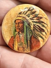 Native American Indian Cheif Pin Back Button picture