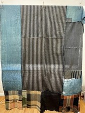 Vintage Japanese Boro Textile Indigo Striped Plaid Patchwork Fabric 143x194cm picture