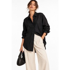 H&M Premium Selection Black 100% Natural Linen Oversized Button Down Shirt Small picture
