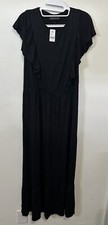 Lane Bryant Black Fluttered Sleeve Round Neck Maxi Dress Size 10/12 picture