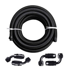 4PCS AN6 -6AN 3/8 Fitting Stainless Steel Braided Oil Fuel Hose Line 20FT Kit BK picture