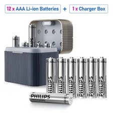 Philips 12Pack 1.5V 1300mWh AAA Rechargeable Lithium Battery w/ Fast Charger Box picture