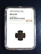 1874 SWEDEN ONE ORE NGC MS62 BN 1O Coin PRICED TO SELL picture