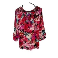 Anthropologie Vanessa Virginia Womens Meidum 100% Silk Floral Blouse Bloomcore picture