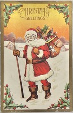 Vintage Antique Embossed Santa Claus Red Suit Toy Sack Christmas Postcard 1910 picture