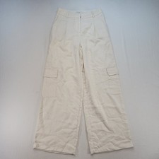 Vero Moda Cargo Pants Womens 26 Off White Wide Leg Linen Blend Utility picture