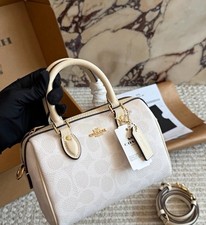 Coach Satchel Top Handle Bag Zip Closure Beige Gold Hardware Detachable Strap picture