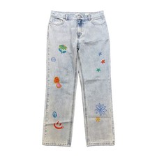 Pacsun Girls Size 16 Jeans Baggy Graphic Blue Denim High Rise Medium Wash Hippie picture