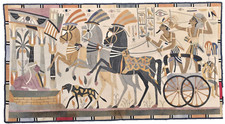 Large Antique Circa 1920's Egyptian Revival Applique Tapestry Royals in Chariot picture